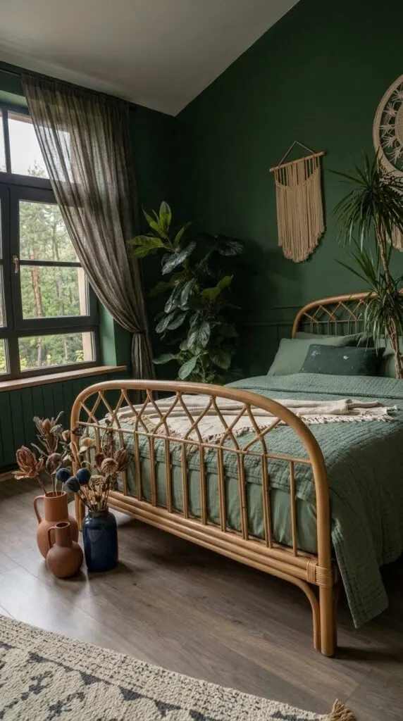 7 Green Boho Bedroom Ideas for a Forest Green Wall