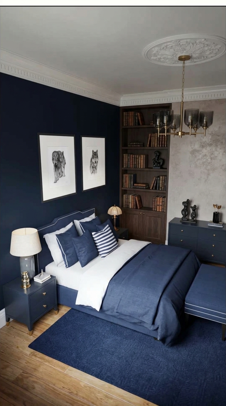 7 Navy Blue Bedroom Ideas for Men with Art