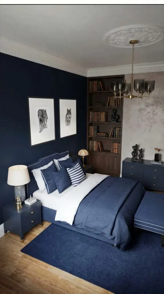 7 Navy Blue Bedroom Ideas for Men with Art