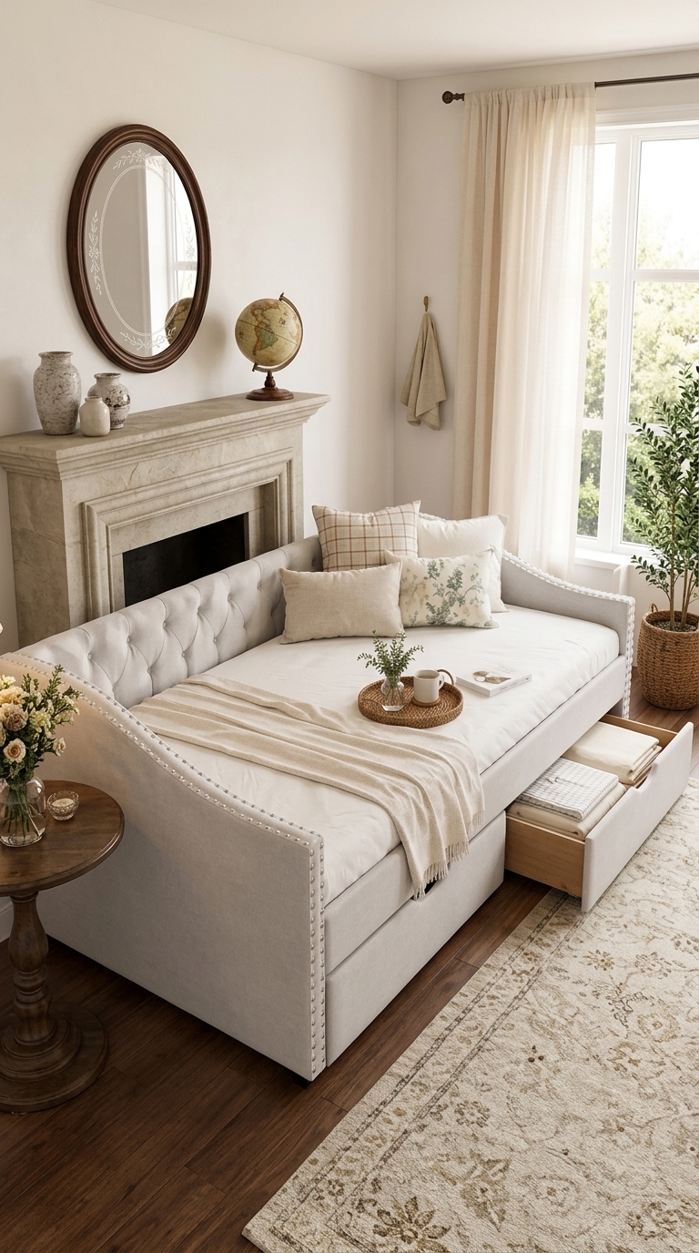 5 Twin Size Upholstered Daybed with Storage Drawers